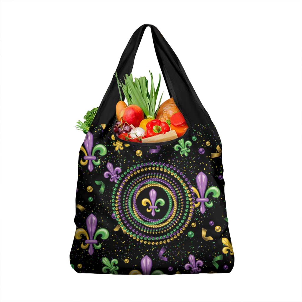 Mardi Gras Fleur De Lis Grocery Bag With Round Carnival Beads