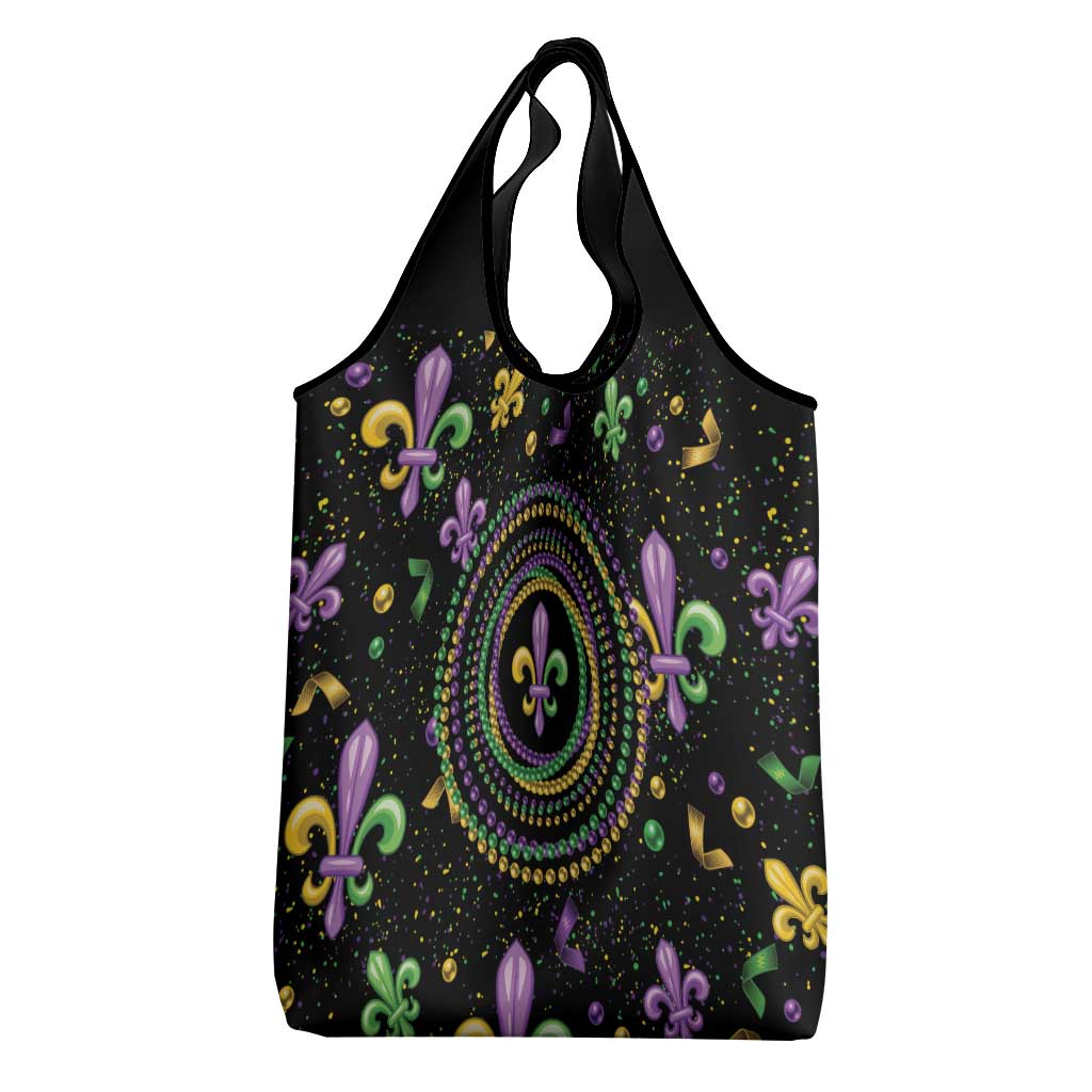 Mardi Gras Fleur De Lis Grocery Bag With Round Carnival Beads