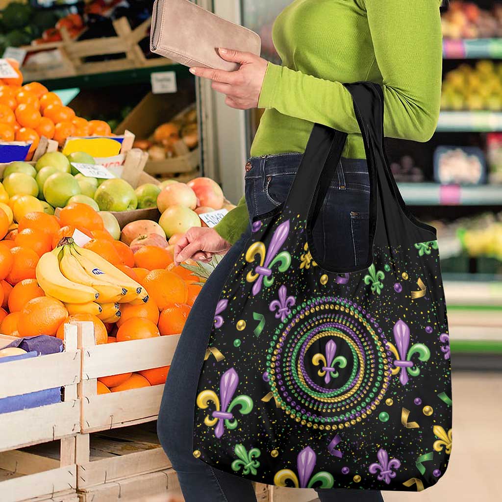 Mardi Gras Fleur De Lis Grocery Bag With Round Carnival Beads