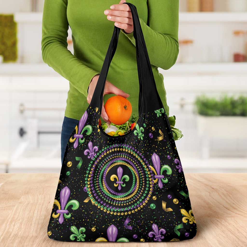 Mardi Gras Fleur De Lis Grocery Bag With Round Carnival Beads