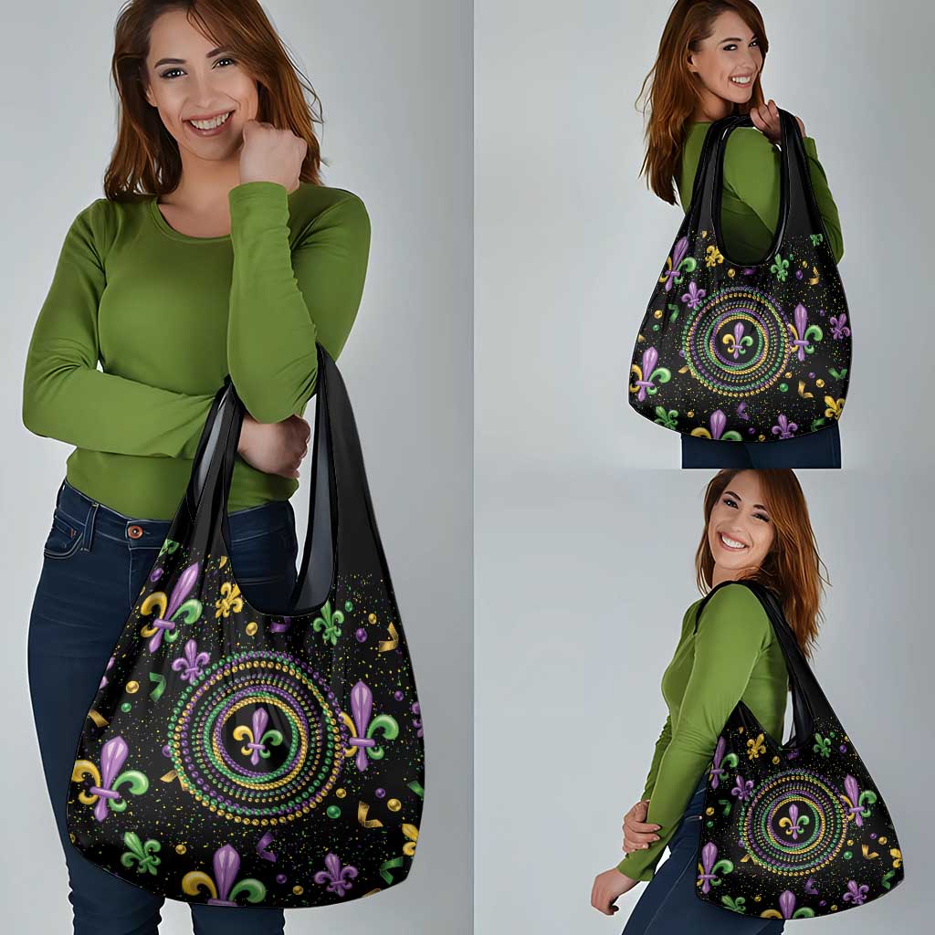 Mardi Gras Fleur De Lis Grocery Bag With Round Carnival Beads