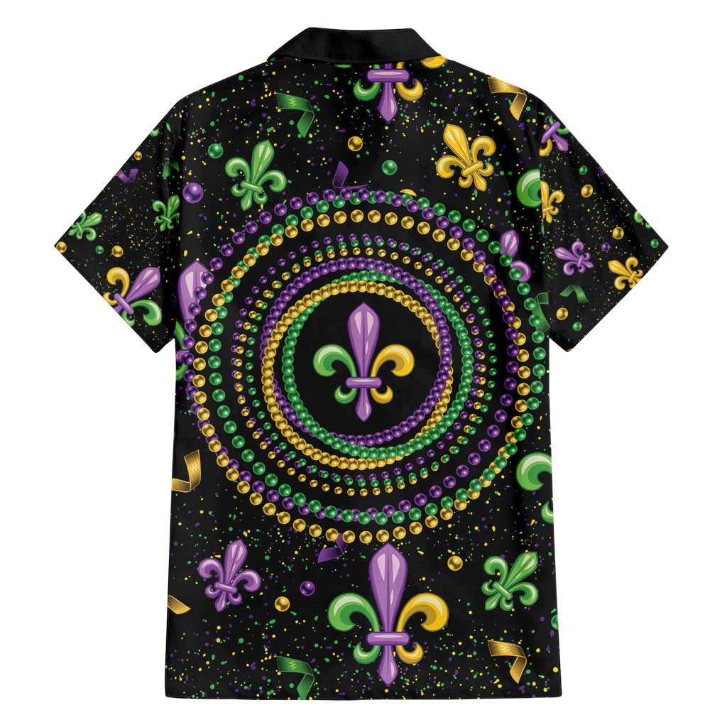 Mardi Gras Fleur De Lis Hawaiian Shirt With Round Carnival Beads - Wonder Print Shop