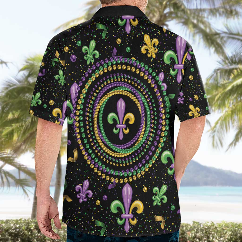 Mardi Gras Fleur De Lis Hawaiian Shirt With Round Carnival Beads - Wonder Print Shop