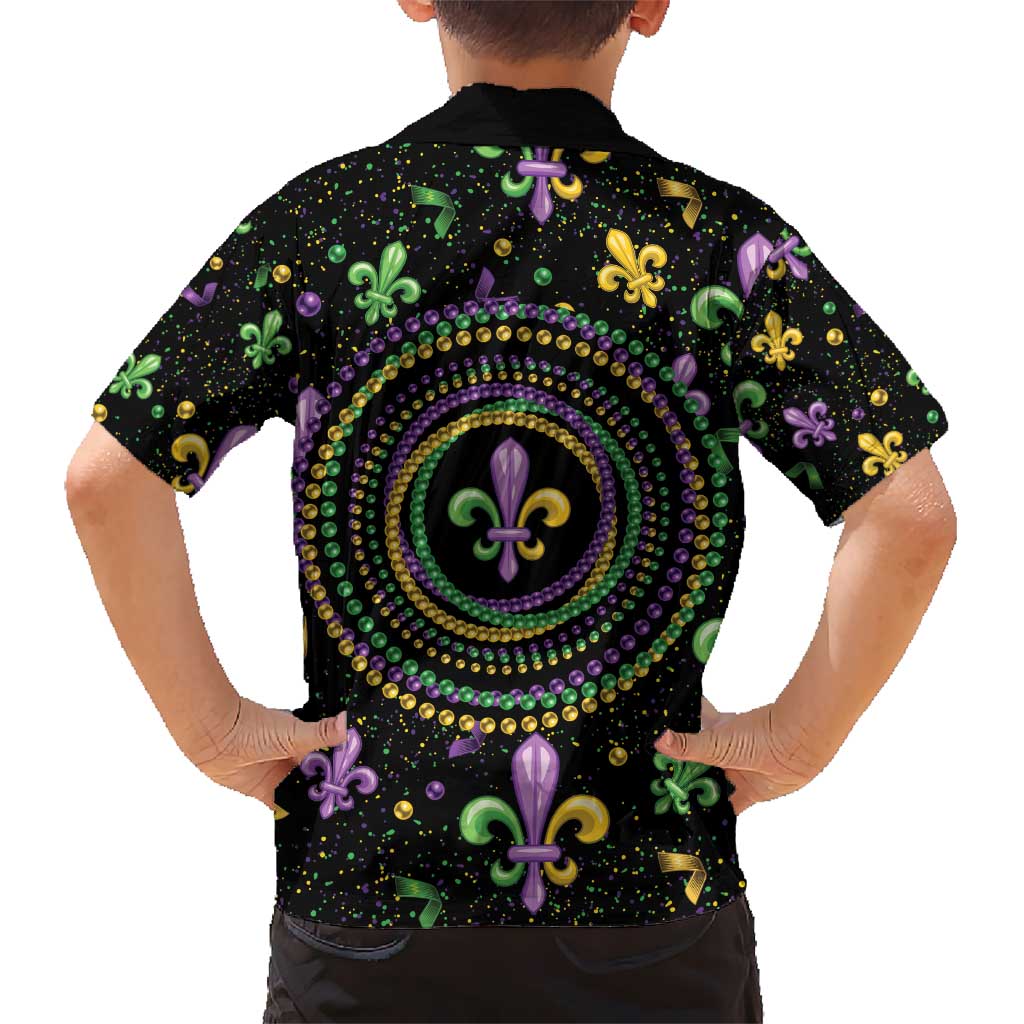 Mardi Gras Fleur De Lis Hawaiian Shirt With Round Carnival Beads - Wonder Print Shop