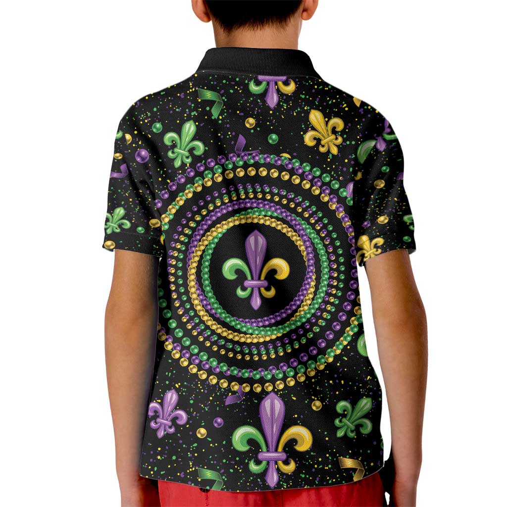 Mardi Gras Fleur De Lis Kid Polo Shirt With Round Carnival Beads - Wonder Print Shop