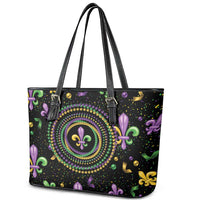 Mardi Gras Fleur De Lis Leather Tote Bag With Round Carnival Beads