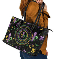 Mardi Gras Fleur De Lis Leather Tote Bag With Round Carnival Beads