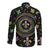 Mardi Gras Fleur De Lis Long Sleeve Button Shirt With Round Carnival Beads