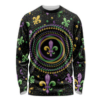 Mardi Gras Fleur De Lis Long Sleeve Shirt With Round Carnival Beads - Wonder Print Shop