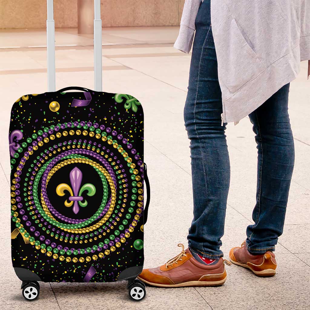 Mardi Gras Fleur De Lis Luggage Cover With Round Carnival Beads - Wonder Print Shop