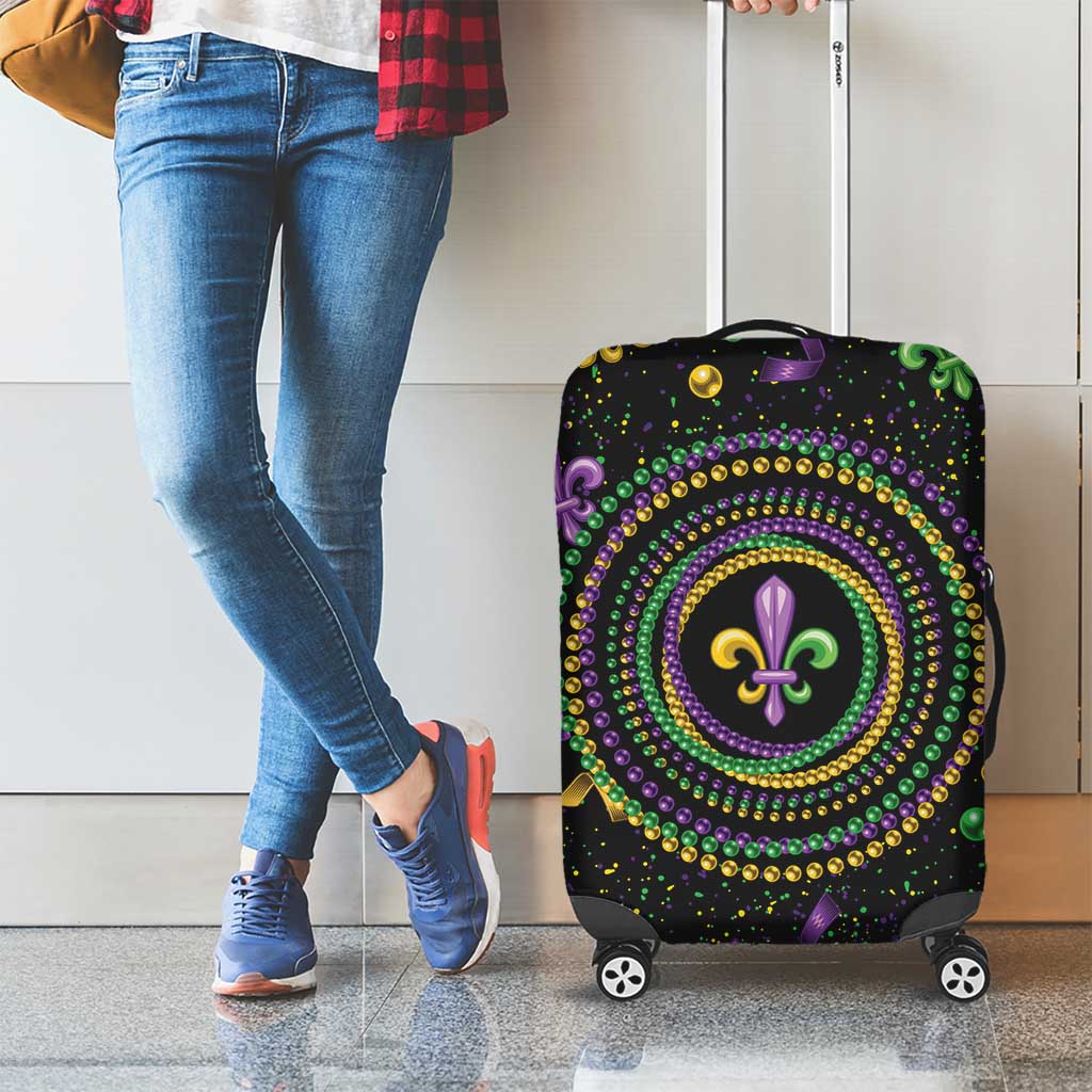 Mardi Gras Fleur De Lis Luggage Cover With Round Carnival Beads - Wonder Print Shop