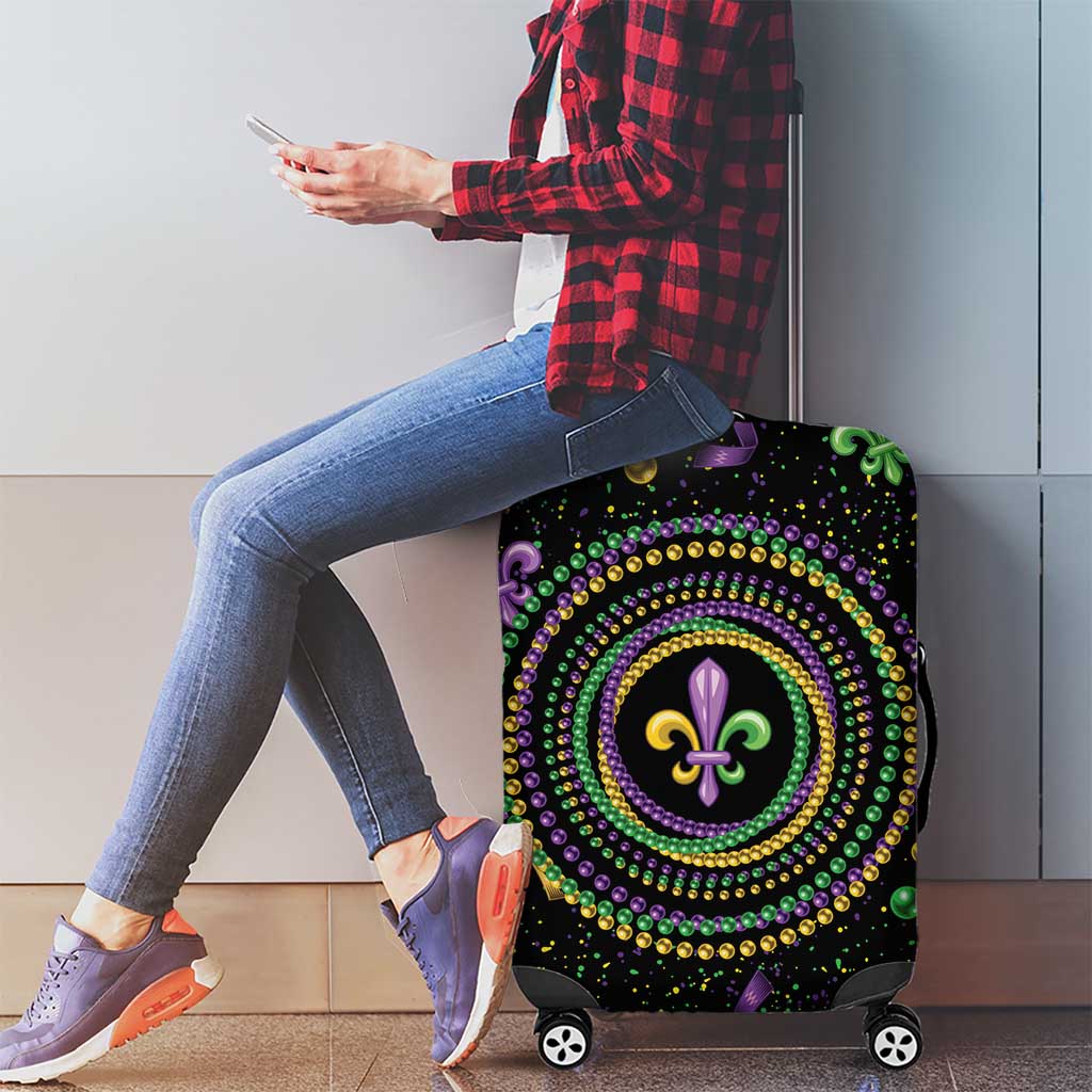 Mardi Gras Fleur De Lis Luggage Cover With Round Carnival Beads - Wonder Print Shop