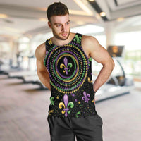 Mardi Gras Fleur De Lis Men Tank Top With Round Carnival Beads - Wonder Print Shop