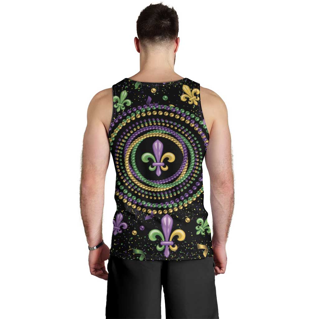 Mardi Gras Fleur De Lis Men Tank Top With Round Carnival Beads - Wonder Print Shop
