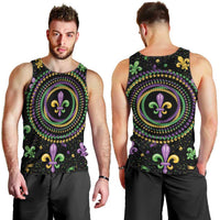 Mardi Gras Fleur De Lis Men Tank Top With Round Carnival Beads - Wonder Print Shop
