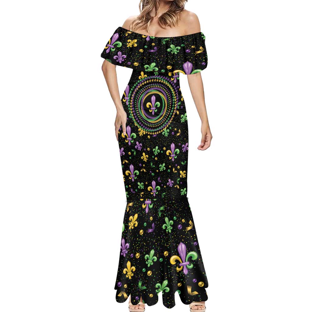 Mardi Gras Fleur De Lis Mermaid Dress With Round Carnival Beads - Wonder Print Shop