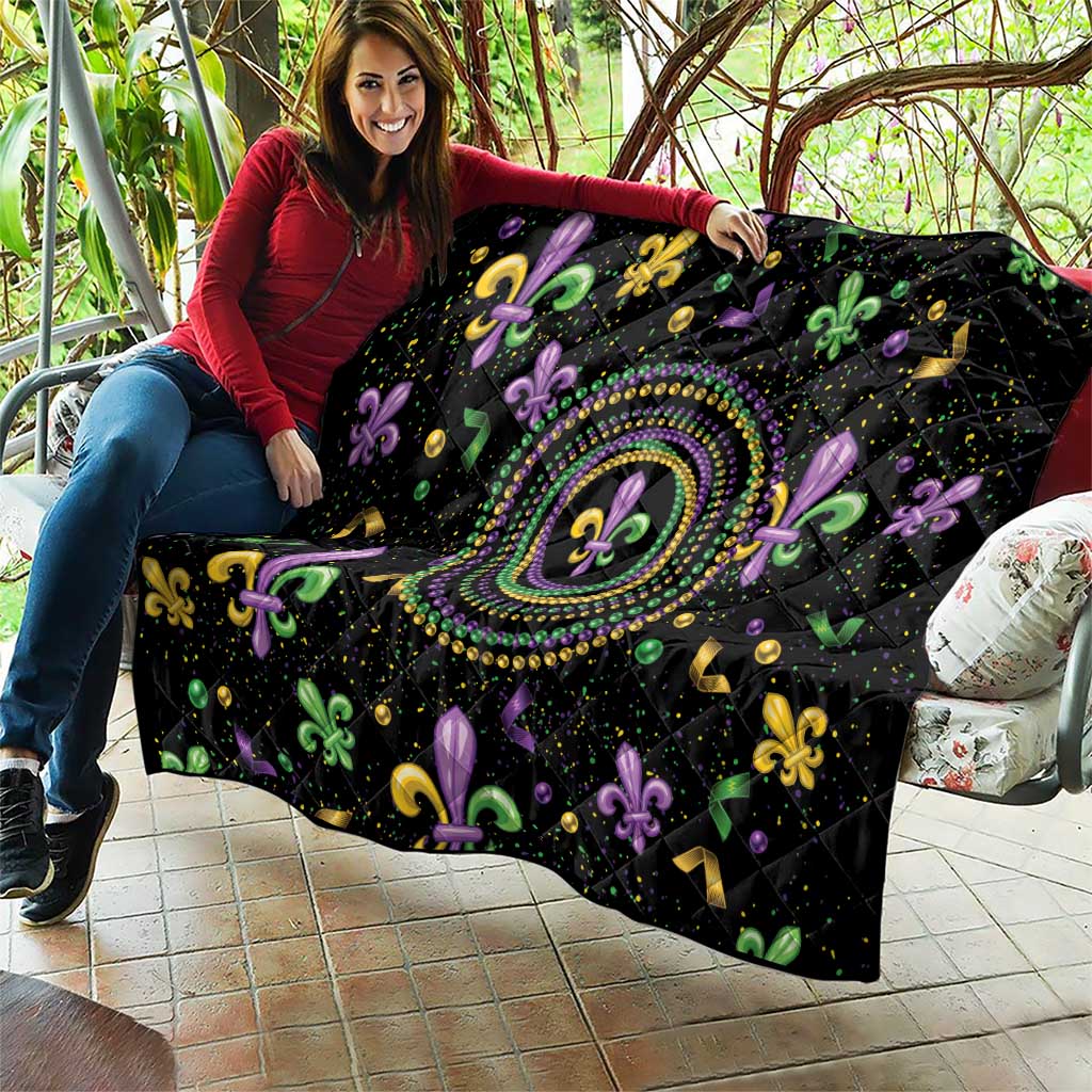 Mardi Gras Fleur De Lis Quilt With Round Carnival Beads - Wonder Print Shop