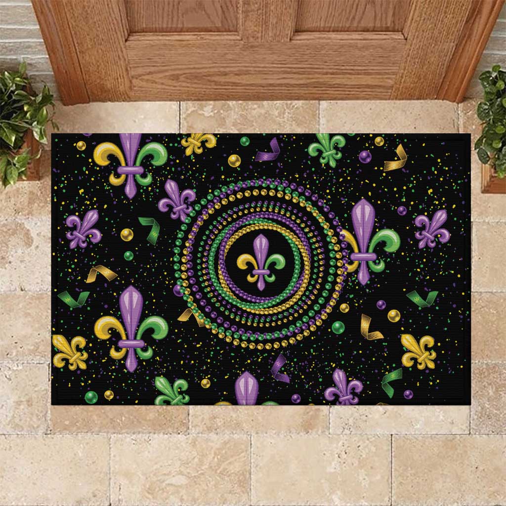 Mardi Gras Fleur De Lis Rubber Doormat With Round Carnival Beads - Wonder Print Shop