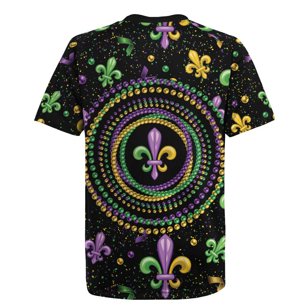 Mardi Gras Fleur De Lis Rugby Jersey With Round Carnival Beads - Wonder Print Shop