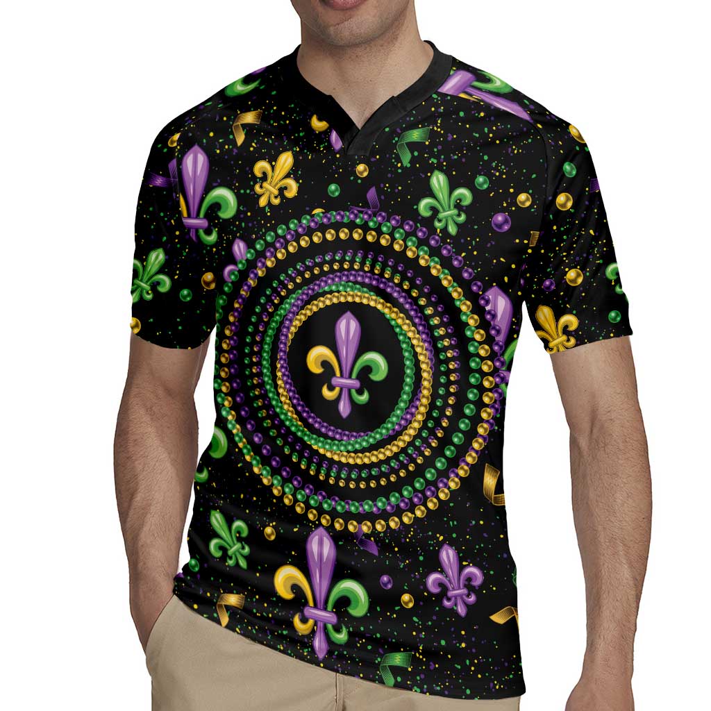 Mardi Gras Fleur De Lis Rugby Jersey With Round Carnival Beads - Wonder Print Shop