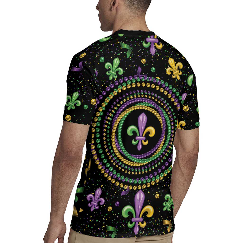 Mardi Gras Fleur De Lis Rugby Jersey With Round Carnival Beads - Wonder Print Shop