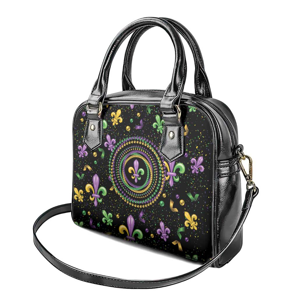 Mardi Gras Fleur De Lis Shoulder Handbag With Round Carnival Beads - Wonder Print Shop