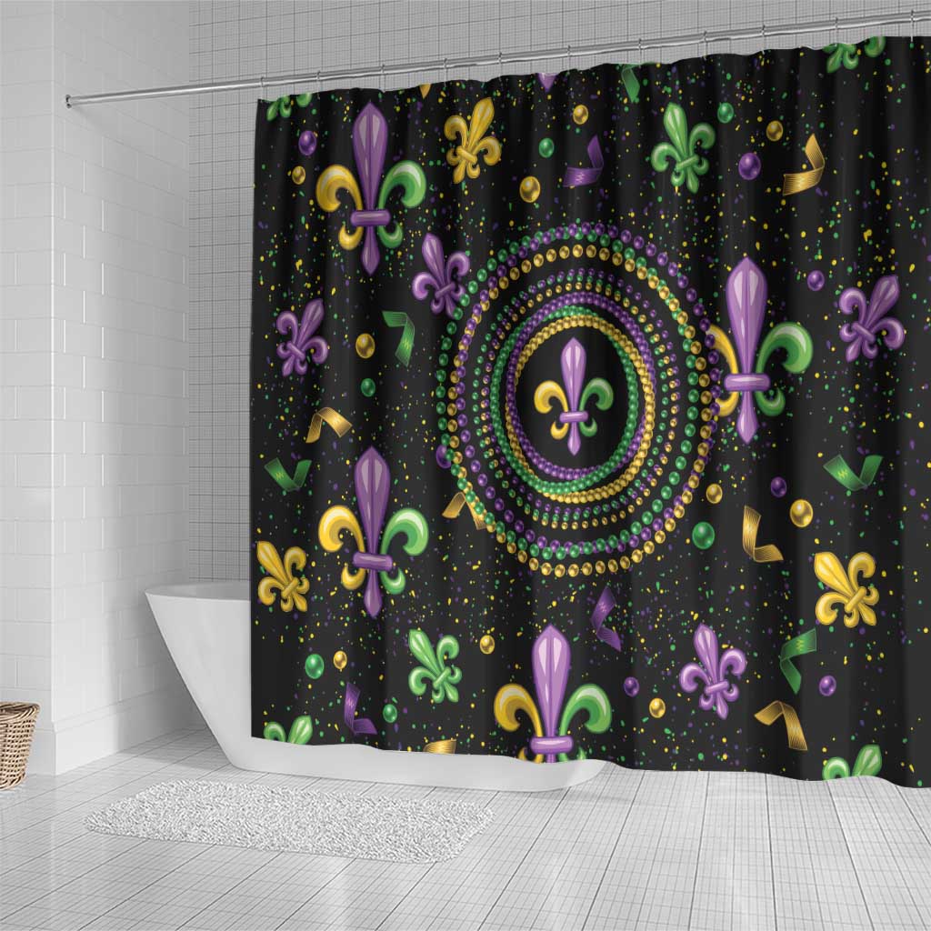 Mardi Gras Fleur De Lis Shower Curtain With Round Carnival Beads - Wonder Print Shop