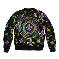 Mardi Gras Fleur De Lis Sleeve Zip Bomber Jacket With Round Carnival Beads - Wonder Print Shop