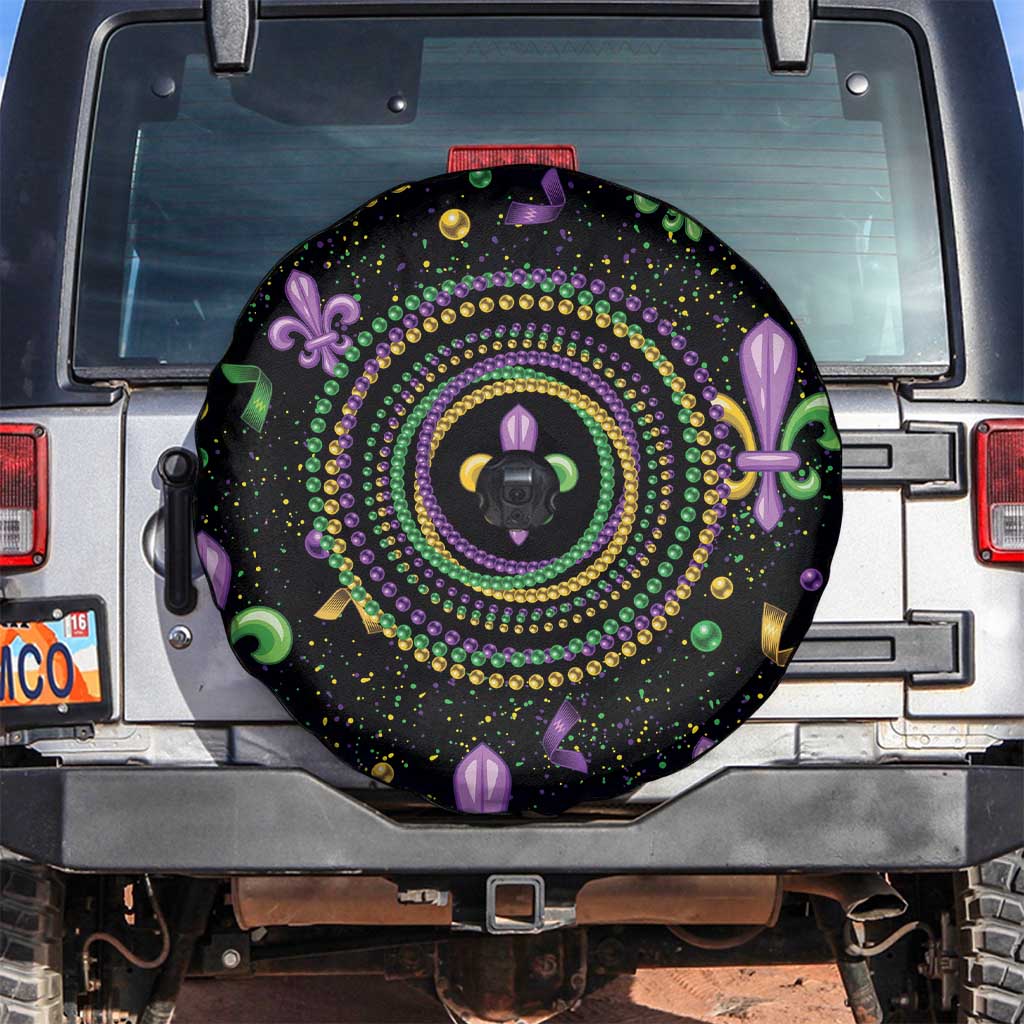 Mardi Gras Fleur De Lis Spare Tire Cover With Round Carnival Beads - Wonder Print Shop