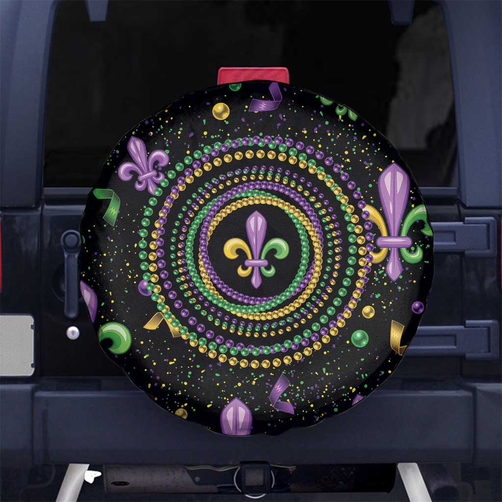 Mardi Gras Fleur De Lis Spare Tire Cover With Round Carnival Beads - Wonder Print Shop