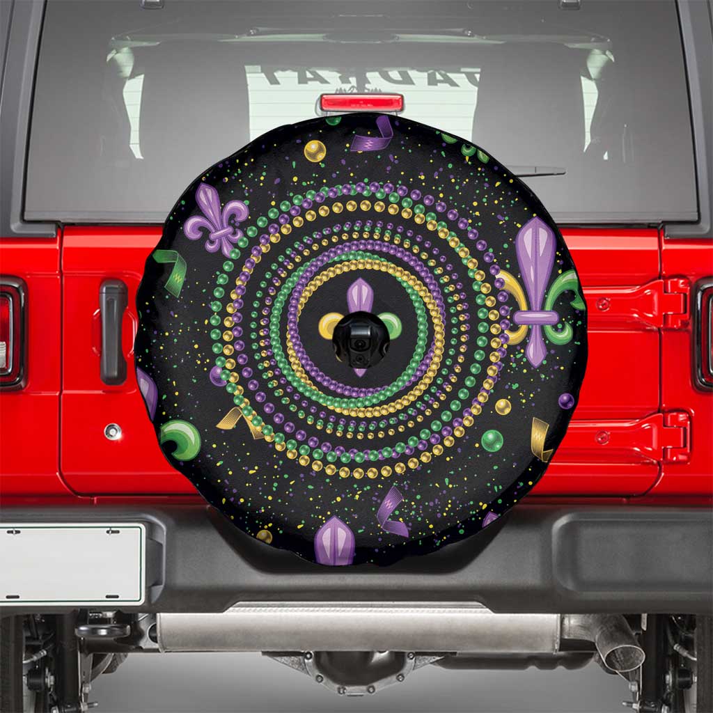 Mardi Gras Fleur De Lis Spare Tire Cover With Round Carnival Beads - Wonder Print Shop