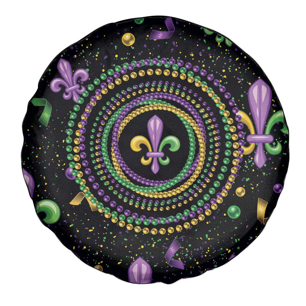 Mardi Gras Fleur De Lis Spare Tire Cover With Round Carnival Beads - Wonder Print Shop
