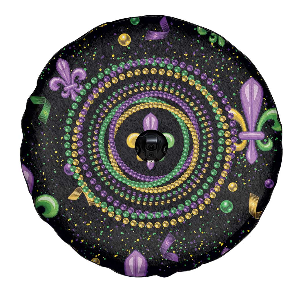 Mardi Gras Fleur De Lis Spare Tire Cover With Round Carnival Beads - Wonder Print Shop