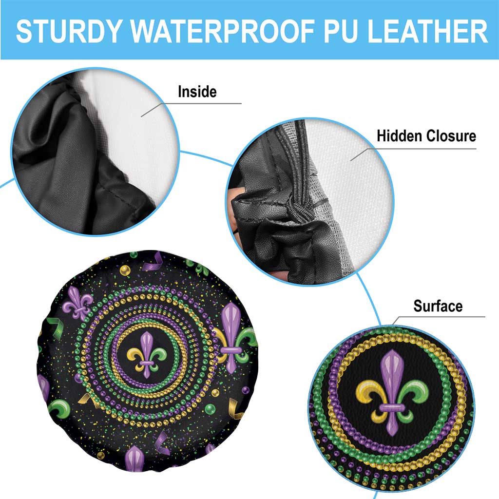 Mardi Gras Fleur De Lis Spare Tire Cover With Round Carnival Beads - Wonder Print Shop