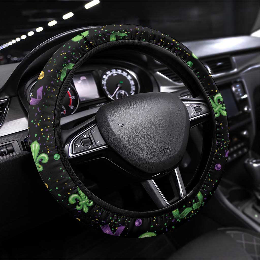 Mardi Gras Fleur De Lis Steering Wheel Cover With Round Carnival Beads - Wonder Print Shop