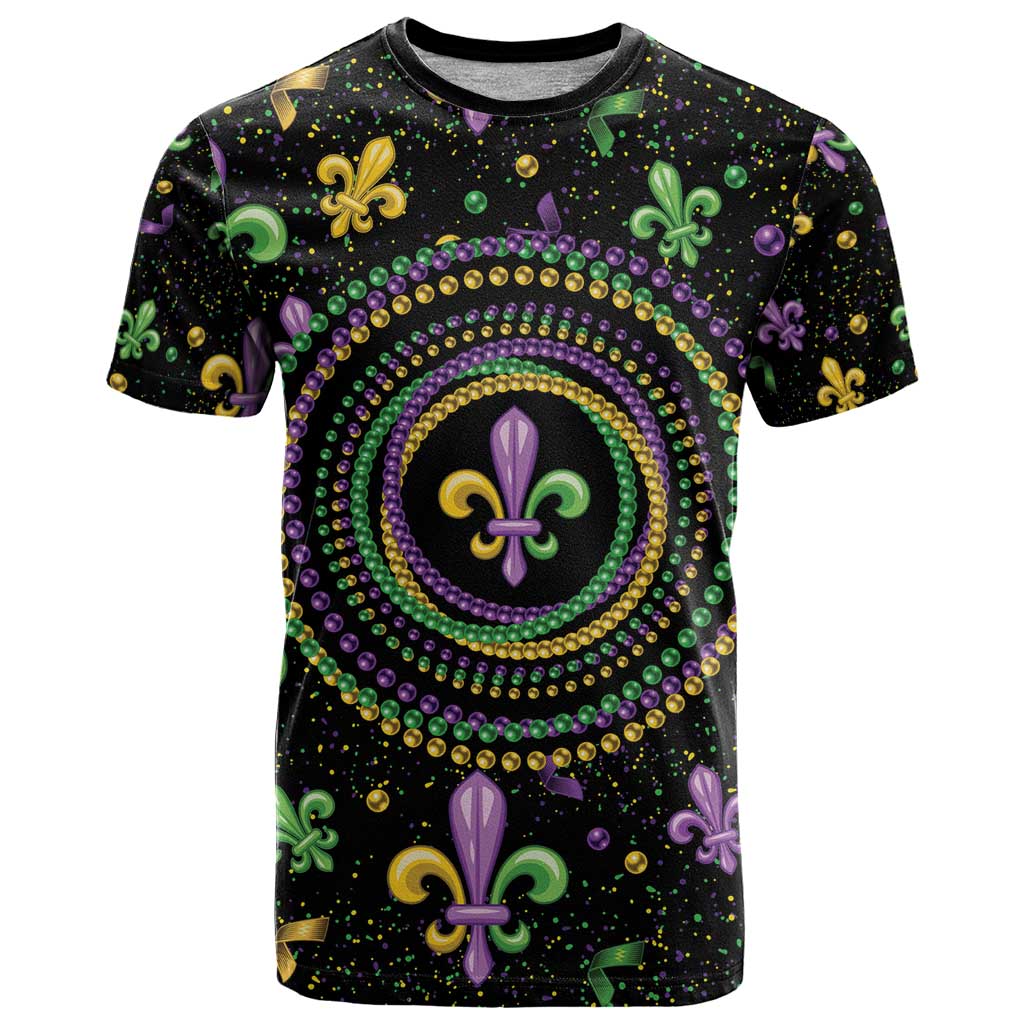 Mardi Gras Fleur De Lis T Shirt With Round Carnival Beads - Wonder Print Shop