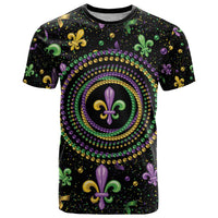 Mardi Gras Fleur De Lis T Shirt With Round Carnival Beads - Wonder Print Shop