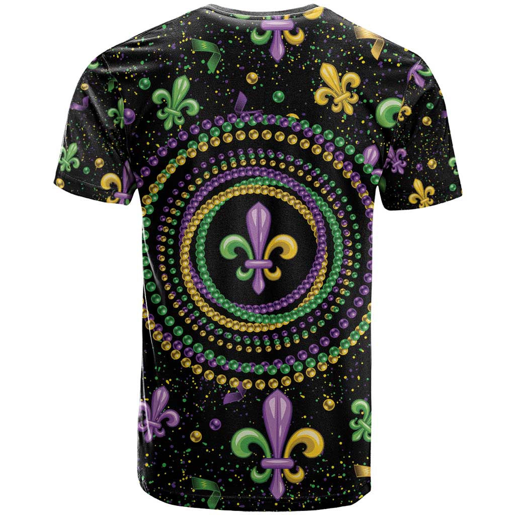 Mardi Gras Fleur De Lis T Shirt With Round Carnival Beads - Wonder Print Shop