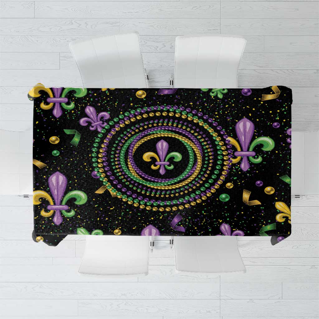 Mardi Gras Fleur De Lis Tablecloth With Round Carnival Beads - Wonder Print Shop