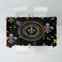 Mardi Gras Fleur De Lis Tablecloth With Round Carnival Beads - Wonder Print Shop
