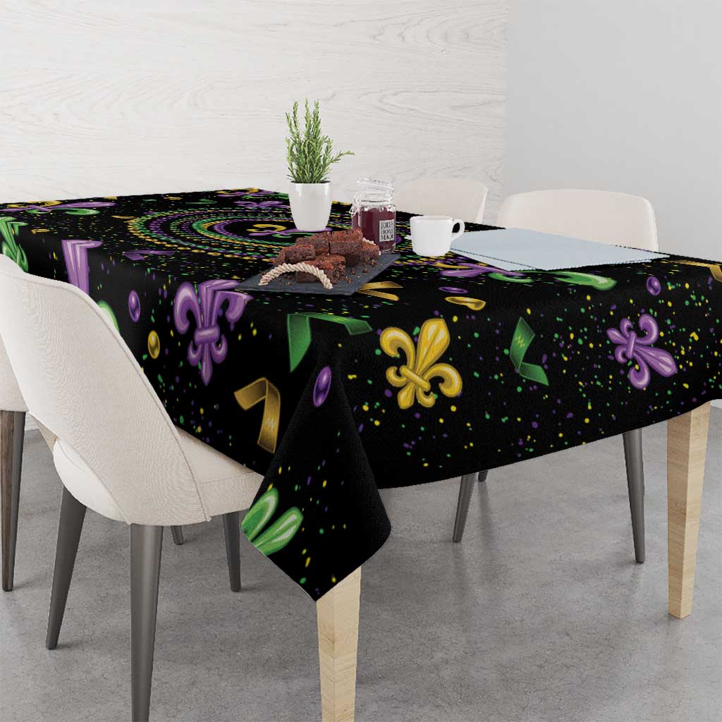 Mardi Gras Fleur De Lis Tablecloth With Round Carnival Beads - Wonder Print Shop