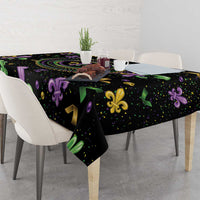 Mardi Gras Fleur De Lis Tablecloth With Round Carnival Beads - Wonder Print Shop