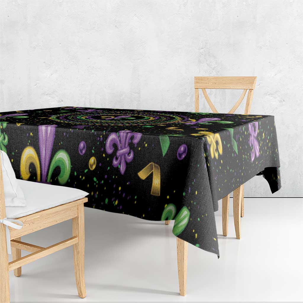 Mardi Gras Fleur De Lis Tablecloth With Round Carnival Beads - Wonder Print Shop