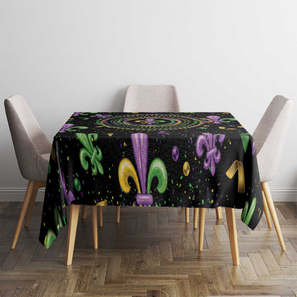 Mardi Gras Fleur De Lis Tablecloth With Round Carnival Beads - Wonder Print Shop