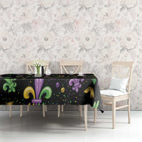 Mardi Gras Fleur De Lis Tablecloth With Round Carnival Beads - Wonder Print Shop