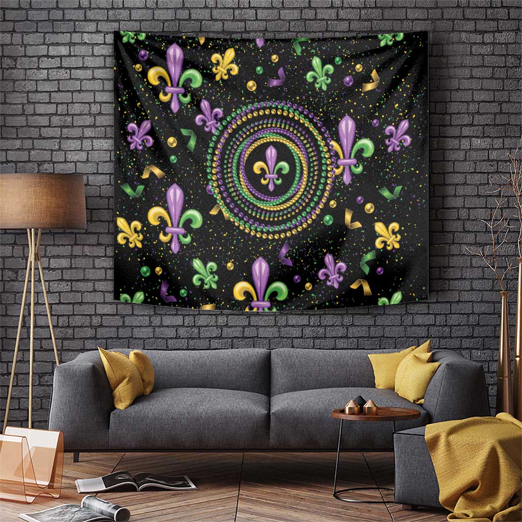 Mardi Gras Fleur De Lis Tapestry With Round Carnival Beads - Wonder Print Shop