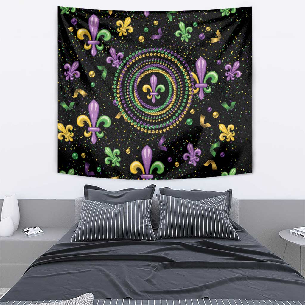 Mardi Gras Fleur De Lis Tapestry With Round Carnival Beads - Wonder Print Shop