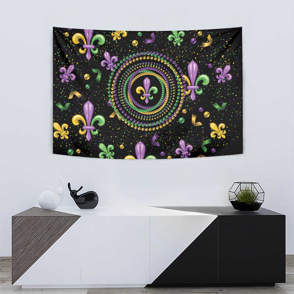Mardi Gras Fleur De Lis Tapestry With Round Carnival Beads - Wonder Print Shop