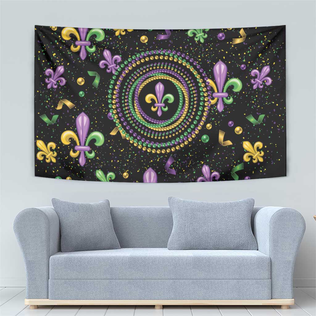 Mardi Gras Fleur De Lis Tapestry With Round Carnival Beads - Wonder Print Shop