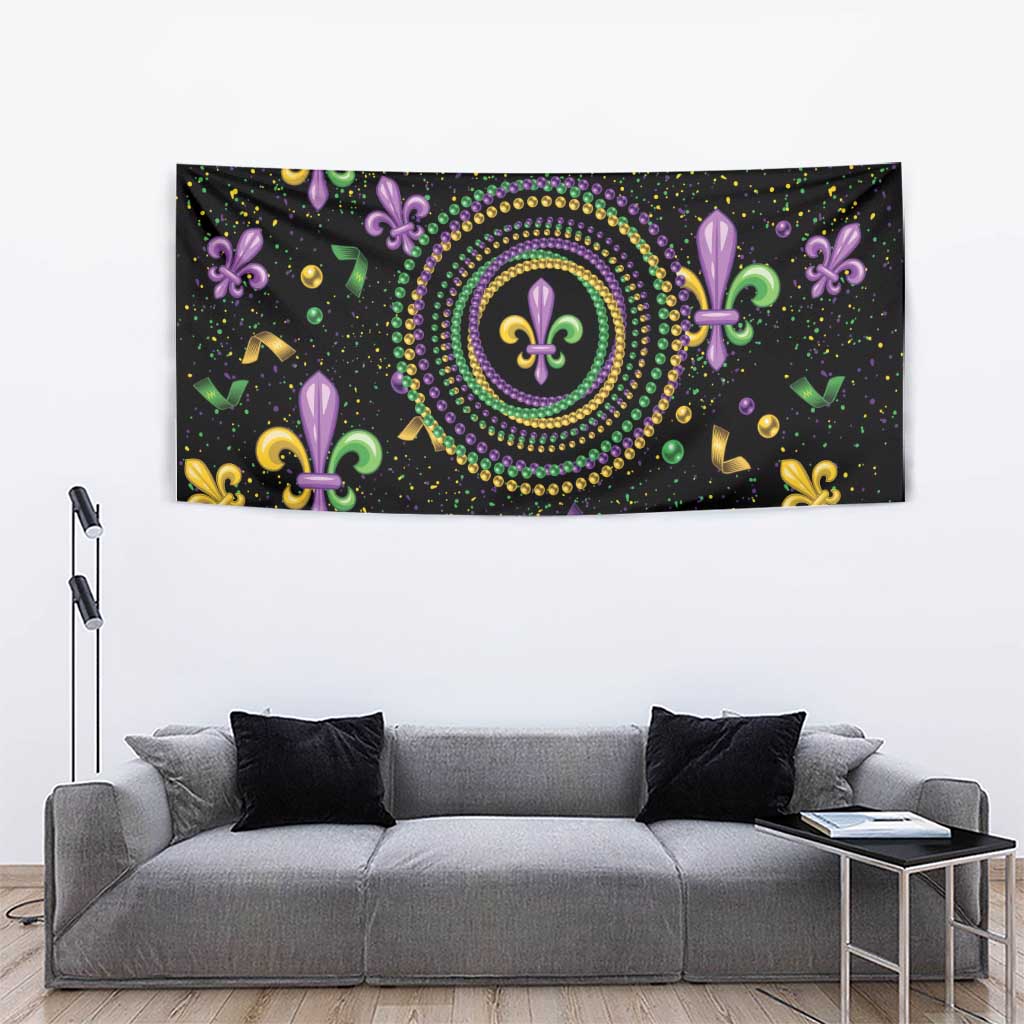Mardi Gras Fleur De Lis Tapestry With Round Carnival Beads - Wonder Print Shop